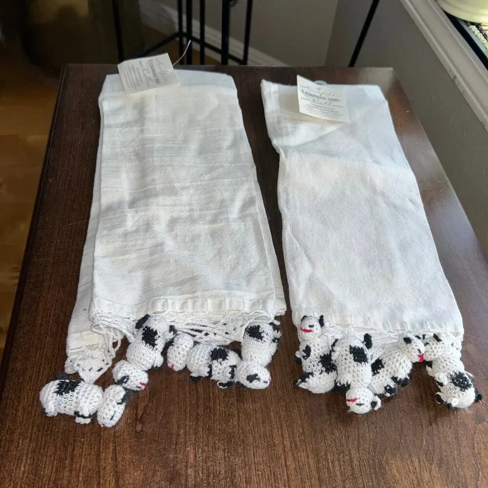 New Kraftefield Kitchen Floursack hand Towels featuring hand-crocheted cows